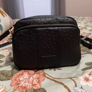 Pom Pom London Black Ostrich Leather Crossbody Bag - NWOT